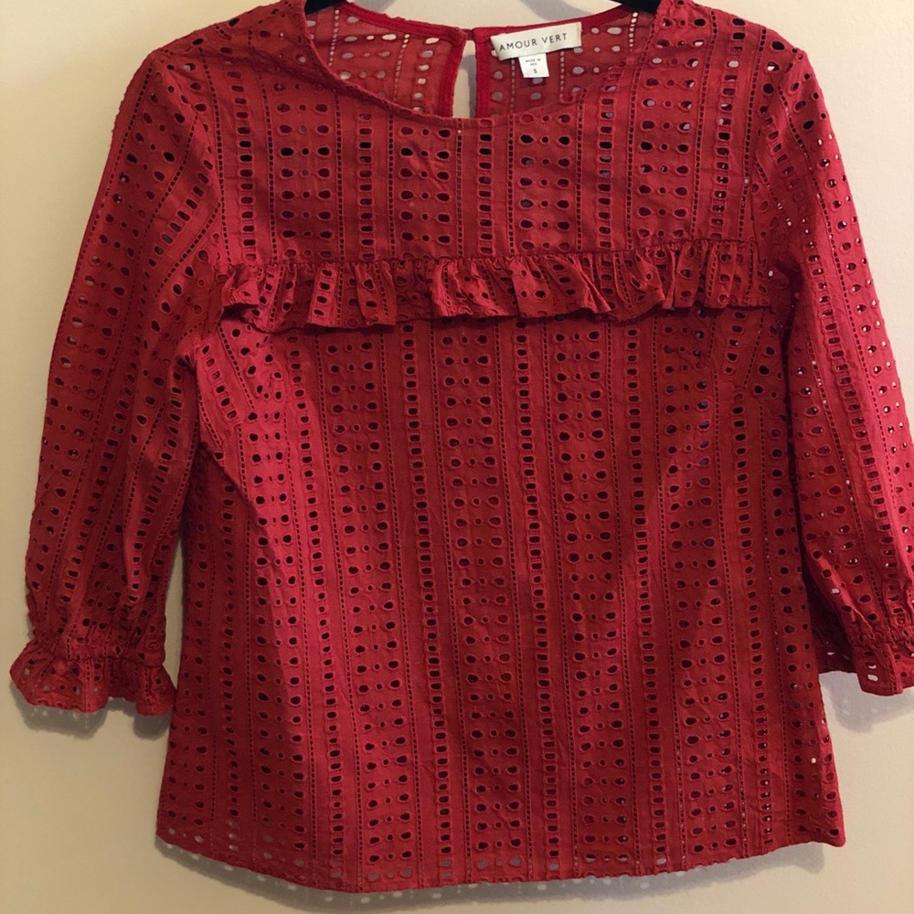 Amour Vert 3/4 sleeve eyelet top